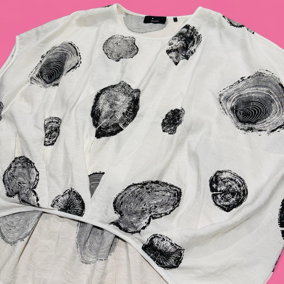 P. Luca Milano Abstract Art Wood Print Top Batwing Dolman Sleeve Black White L - Picture 2 of 7